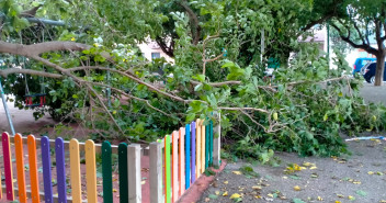 Una rama de grandes dimensiones ha caído sobre un parque infantil en la plaza Jaca de Utebo