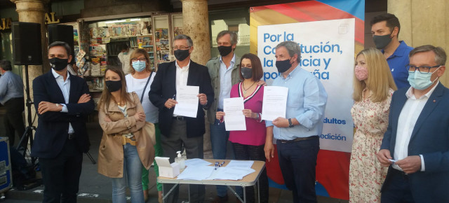 Instantánea de la mesa de firmas instalada en la plaza del Torico