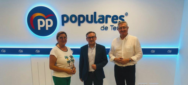 Pobo, Juste y Blasco en la sede del Partido Popular de Teruel tras la rueda de prensa celebrada este miércoles