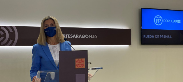 Mar Vaquero en la rueda de prensa de este jueves en las Cortes de Aragón